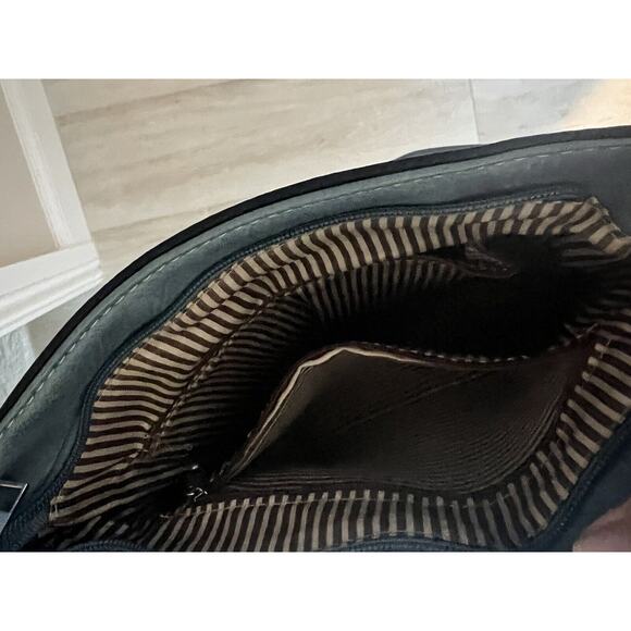 Concealed Carry Leather Blue Black Handbag Purse Embroidered Butterfly & Flowers - Picture 9 of 10